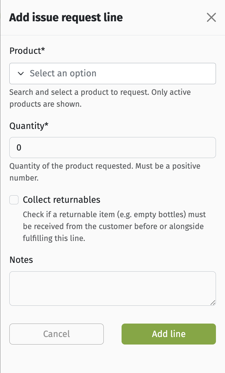 Add issue request line panel